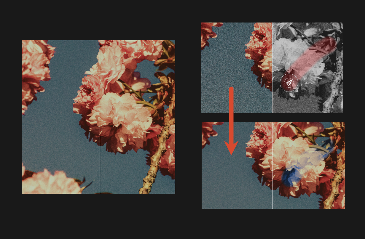 Paint brush result showing red mask area