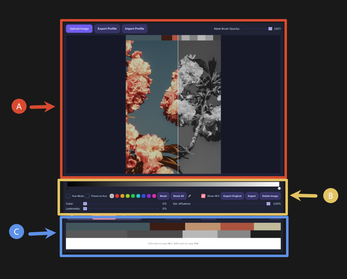 Tools Module interface areas overview